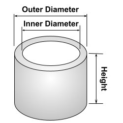 Tube with dimensions in outer diameter, inner diameter and height